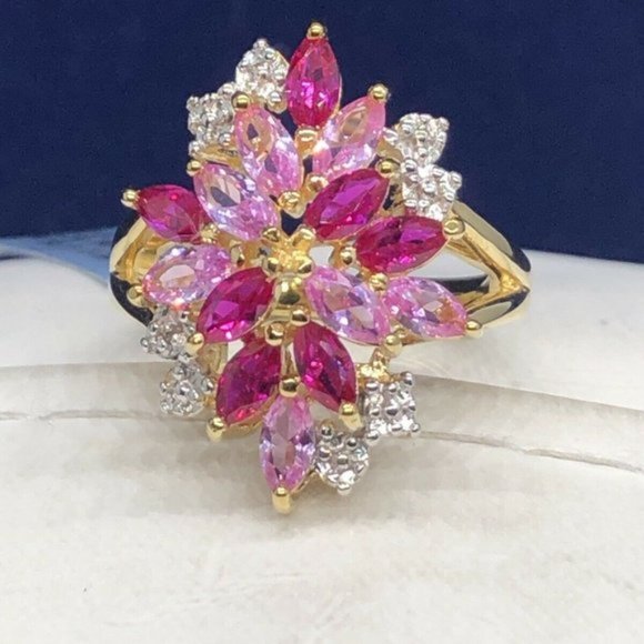 14k Gold  Ruby & Sapphire Cluster Ring - Size 6 MSRP $225 - Picture 2 of 4